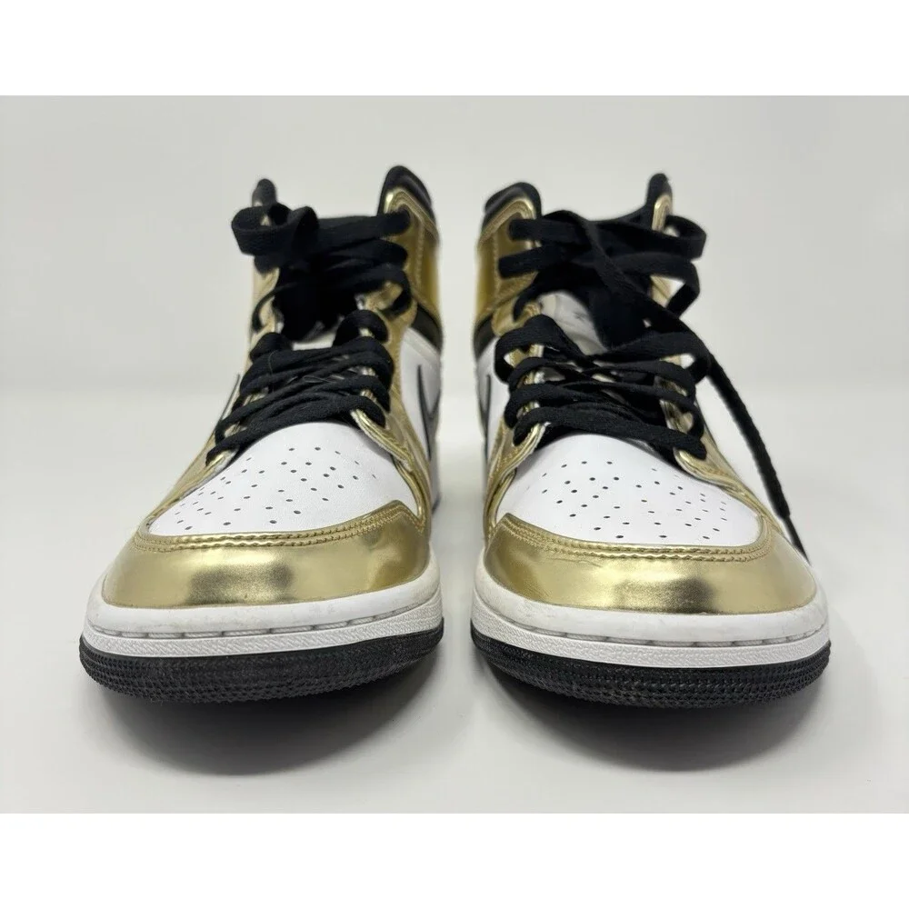 Jordan 1 Mid Metallic Shoes Gold Black White Mens Size 9 DC1419-700